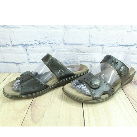 Taos Miracle Brown Leather Slip-on Comfort Casual Wedge Sandals Size 10 - Picture 2 of 9